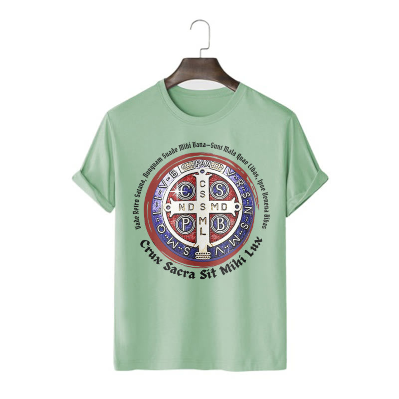 Christiandiscipleshop Classic Style Saint Benedict Medal Short Sleeve Washed T-shirt