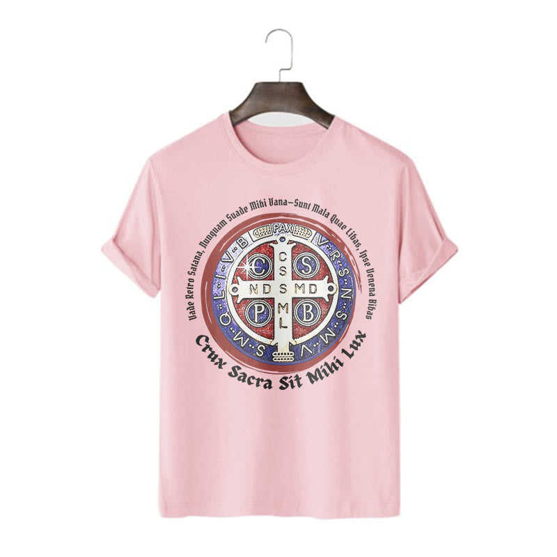 Christiandiscipleshop Classic Style Saint Benedict Medal Short Sleeve Washed T-shirt