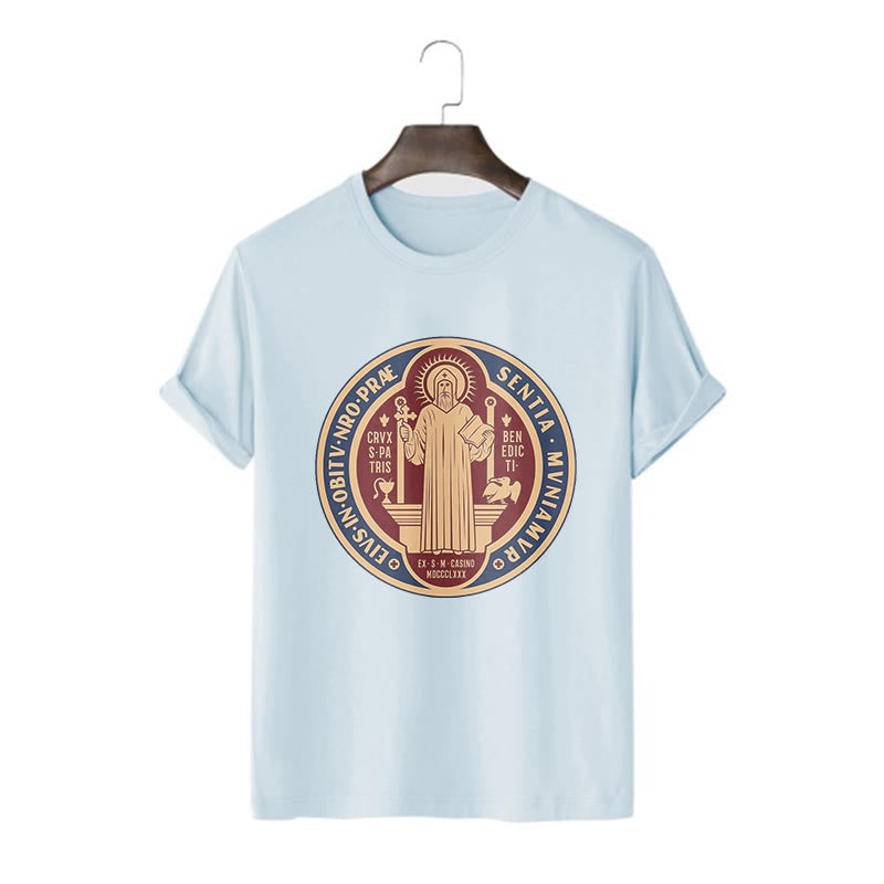Christiandiscipleshop Classic Style Iconic Saint Benedict Medal Blessing Short Sleeve Washed T-shirt