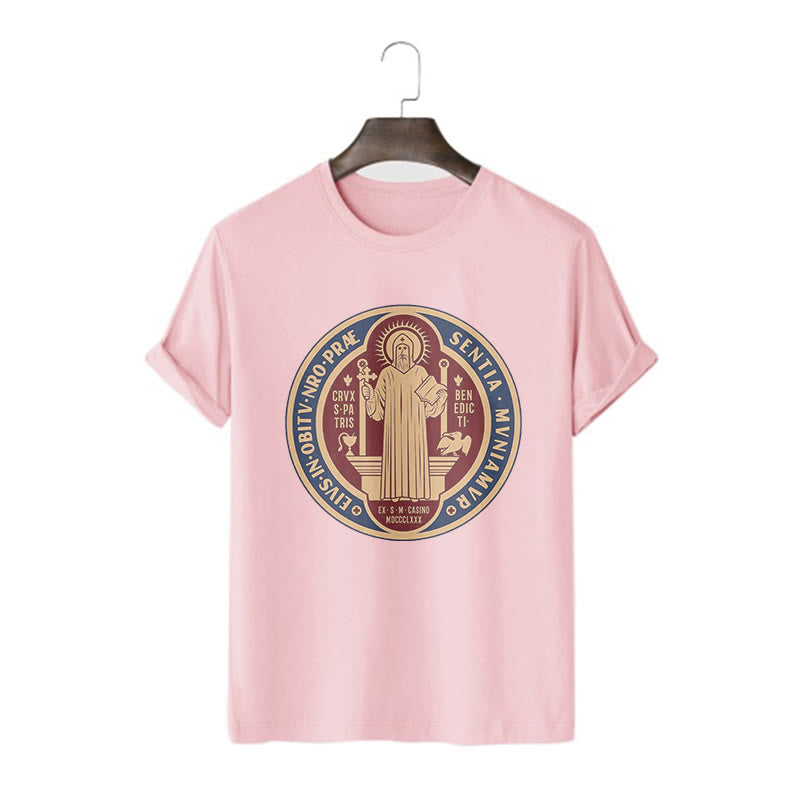 Christiandiscipleshop Classic Style Iconic Saint Benedict Medal Blessing Short Sleeve Washed T-shirt
