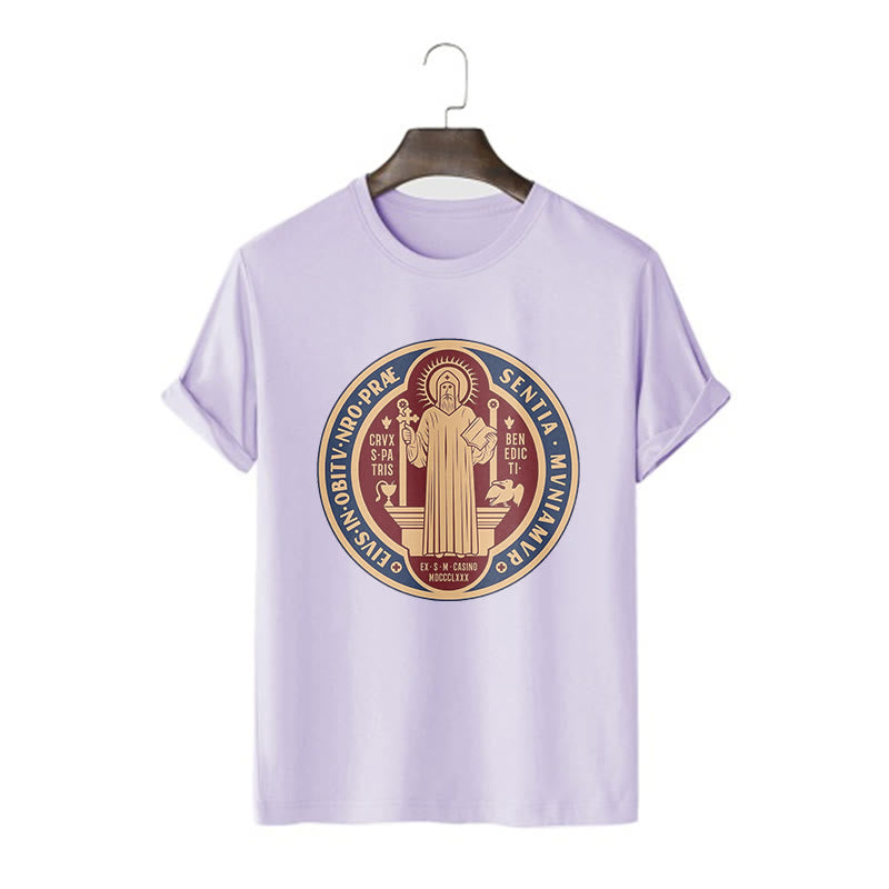 Christiandiscipleshop Classic Style Iconic Saint Benedict Medal Blessing Short Sleeve Washed T-shirt