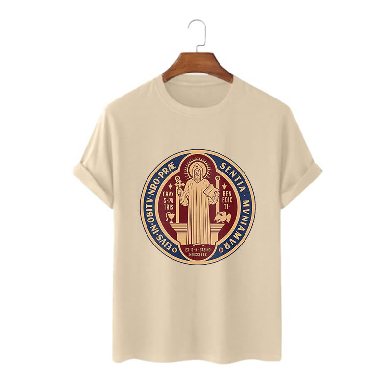 Christiandiscipleshop Classic Style Iconic Saint Benedict Medal Blessing Short Sleeve Washed T-shirt