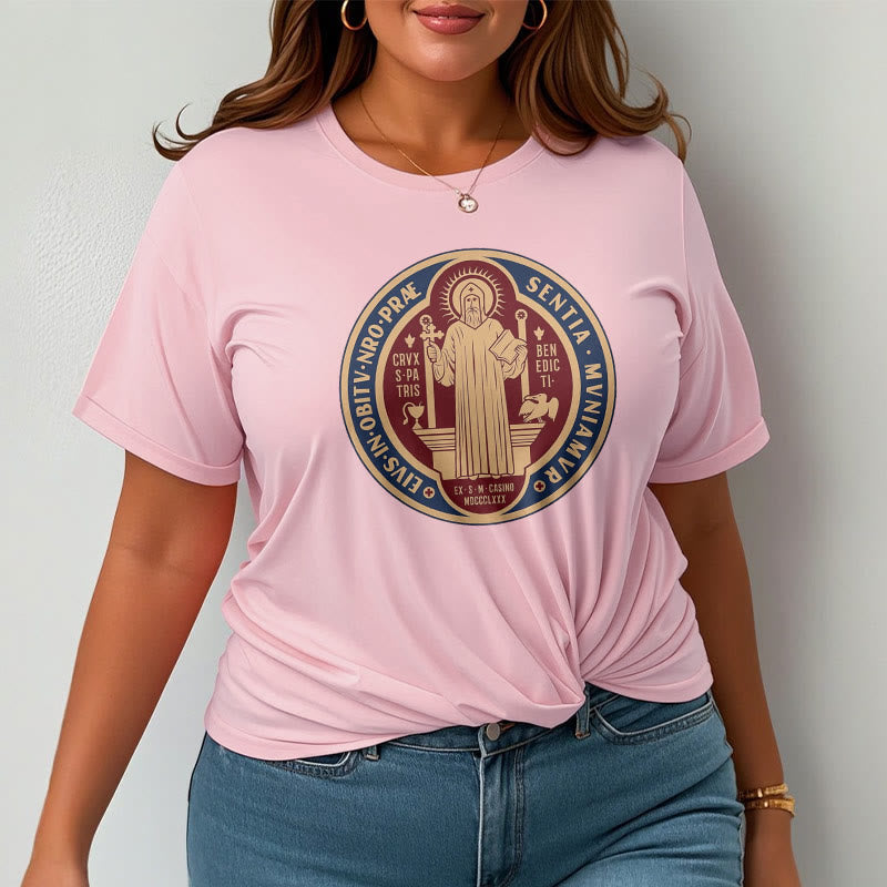 Christiandiscipleshop Classic Style Iconic Saint Benedict Medal Blessing Short Sleeve Washed T-shirt