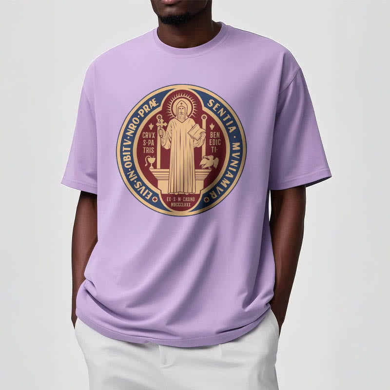 Christiandiscipleshop Classic Style Iconic Saint Benedict Medal Blessing Short Sleeve Washed T-shirt