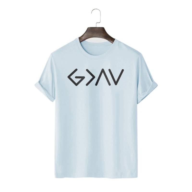 christiandiscipleshop Minimalist Style Faith-Inspired God Is Greater Short Sleeve Washed T-shirt