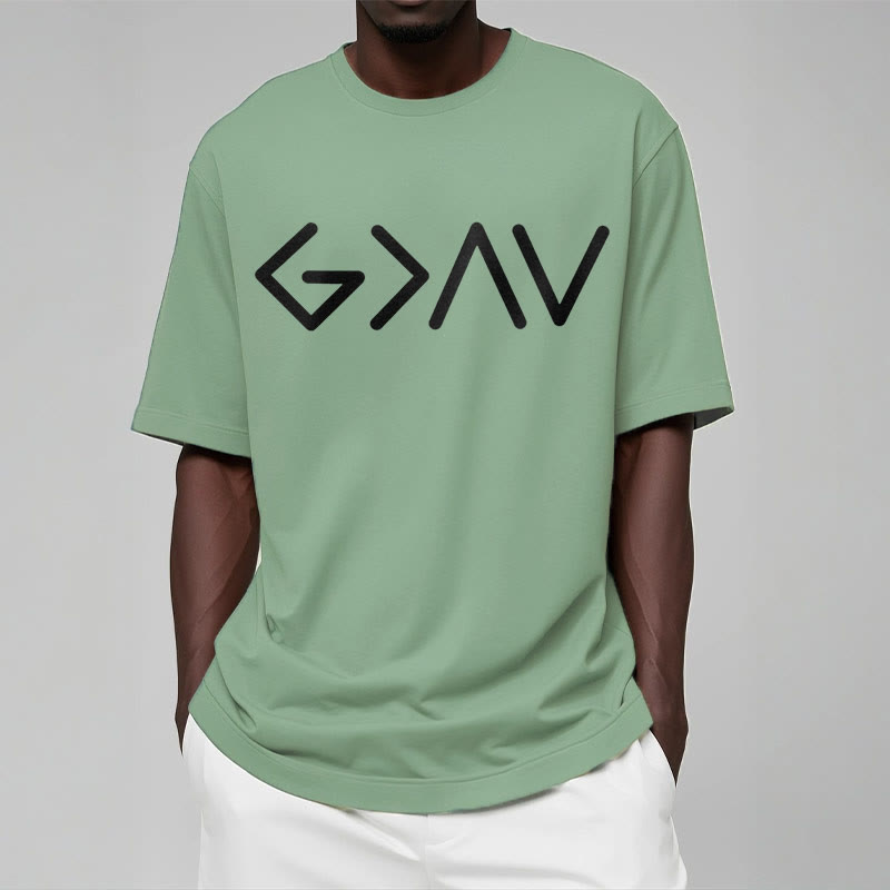 christiandiscipleshop Minimalist Style Faith-Inspired God Is Greater Short Sleeve Washed T-shirt