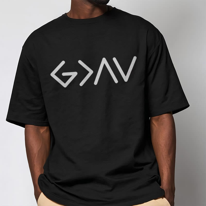 christiandiscipleshop Minimalist Style Faith-Inspired God Is Greater Short Sleeve Washed T-shirt