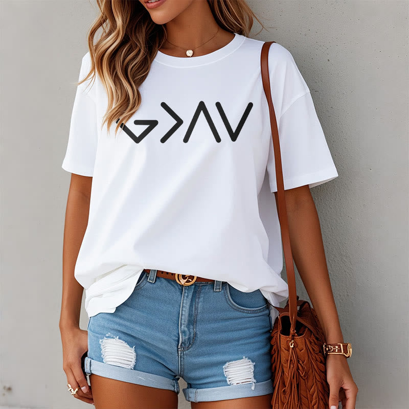 christiandiscipleshop Minimalist Style Faith-Inspired God Is Greater Short Sleeve Washed T-shirt
