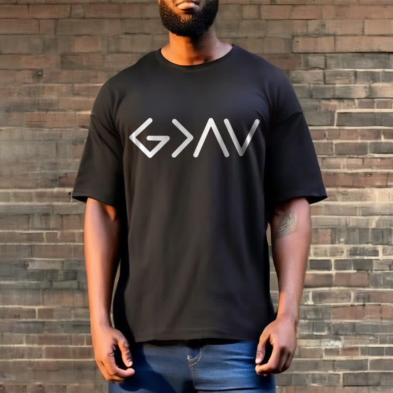 christiandiscipleshop Minimalist Style Faith-Inspired God Is Greater Short Sleeve Washed T-shirt