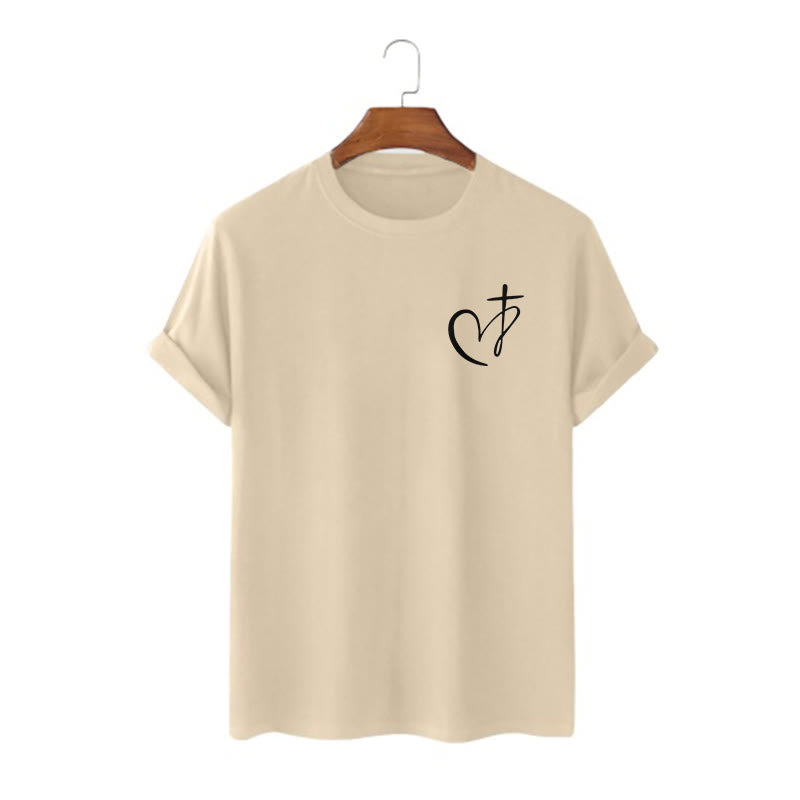 christiandiscipleshop Minimalist Style Blessed Heart And Cross Short Sleeve Washed T-shirt