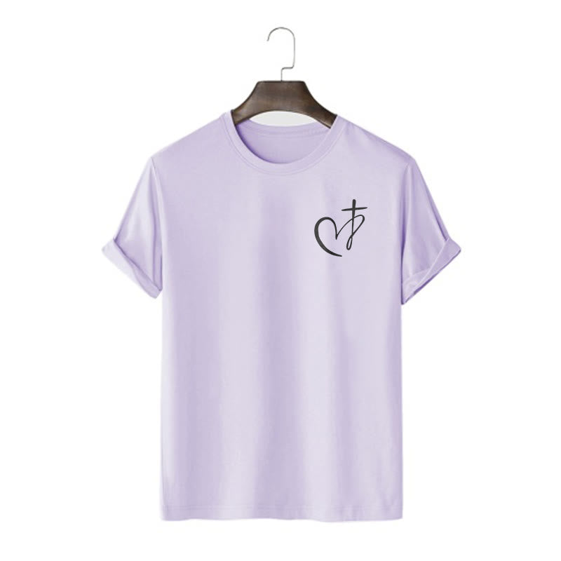 christiandiscipleshop Minimalist Style Blessed Heart And Cross Short Sleeve Washed T-shirt