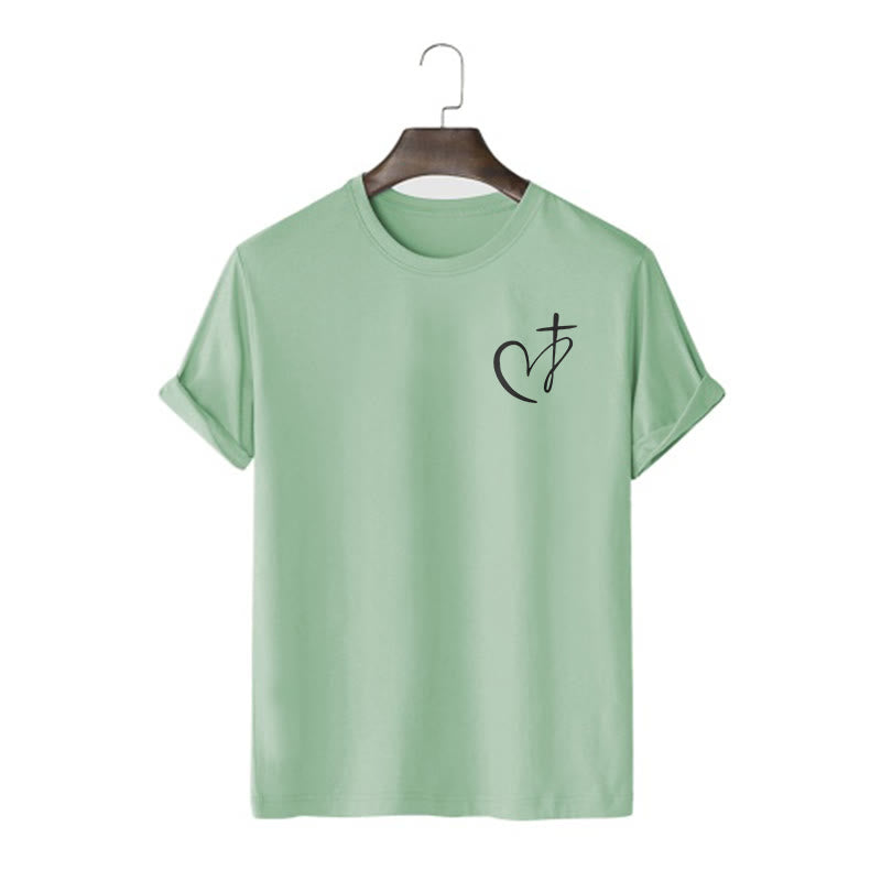 christiandiscipleshop Minimalist Style Blessed Heart And Cross Short Sleeve Washed T-shirt