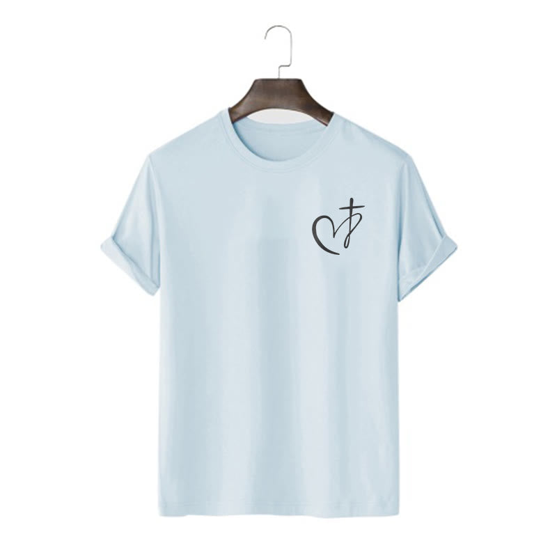 christiandiscipleshop Minimalist Style Blessed Heart And Cross Short Sleeve Washed T-shirt