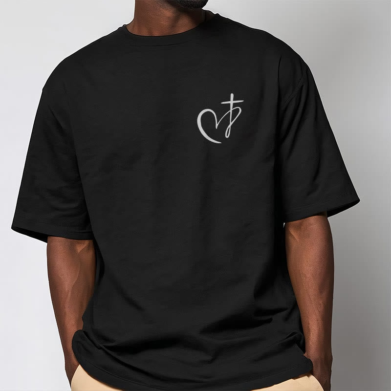christiandiscipleshop Minimalist Style Blessed Heart And Cross Short Sleeve Washed T-shirt