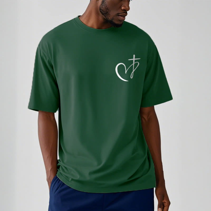 christiandiscipleshop Minimalist Style Blessed Heart And Cross Short Sleeve Washed T-shirt