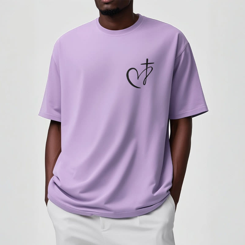christiandiscipleshop Minimalist Style Blessed Heart And Cross Short Sleeve Washed T-shirt