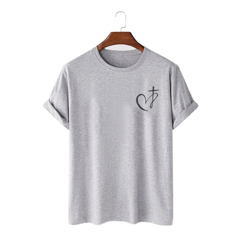 christiandiscipleshop Minimalist Style Blessed Heart And Cross Short Sleeve Washed T-shirt