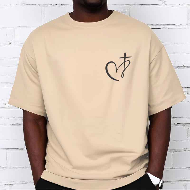 christiandiscipleshop Minimalist Style Blessed Heart And Cross Short Sleeve Washed T-shirt