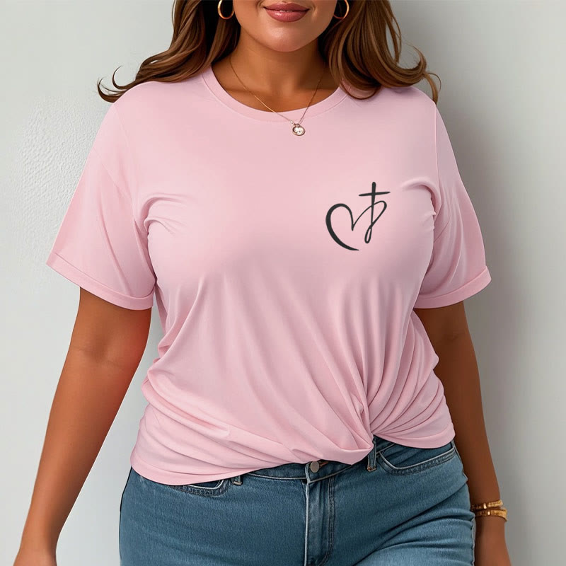 christiandiscipleshop Minimalist Style Blessed Heart And Cross Short Sleeve Washed T-shirt