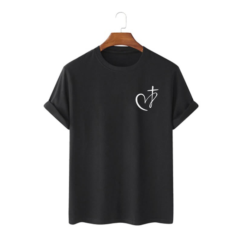christiandiscipleshop Minimalist Style Blessed Heart And Cross Short Sleeve Washed T-shirt