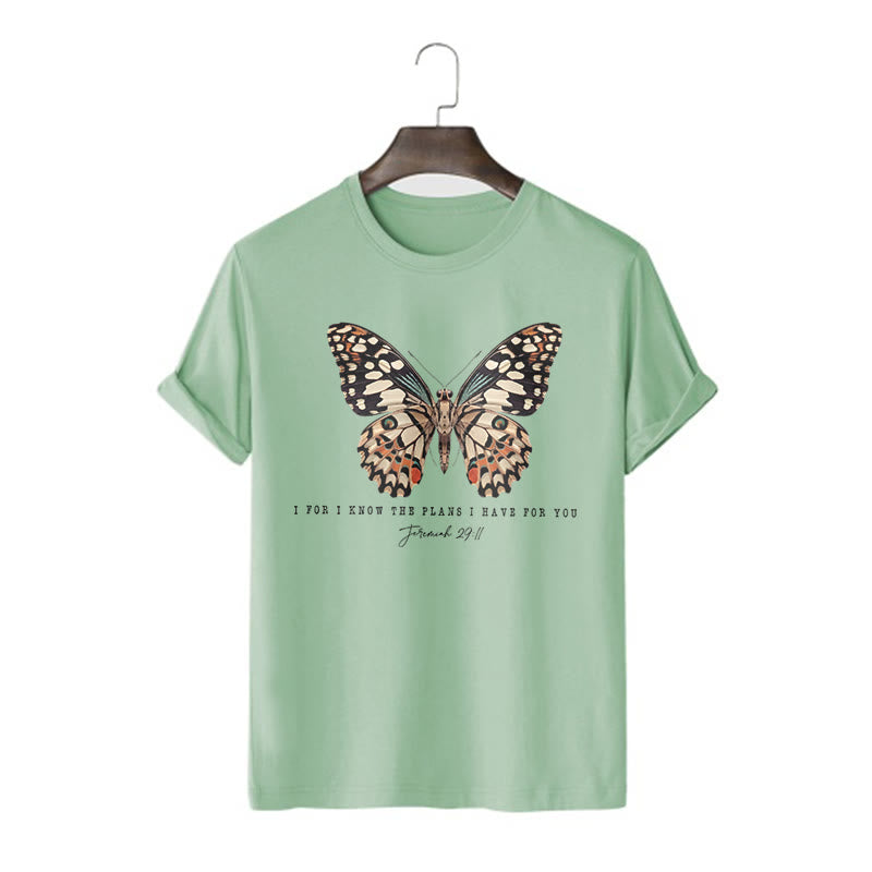 christiandiscipleshop Modern Style Quote Butterfly Jeremiah 29:11 Short Sleeve Washed T-shirt
