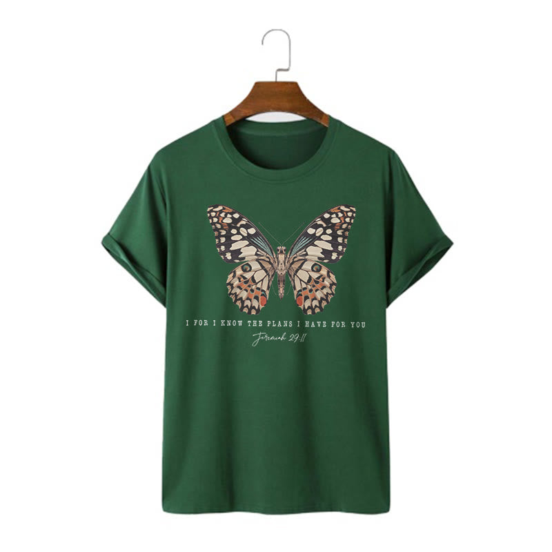 christiandiscipleshop Modern Style Quote Butterfly Jeremiah 29:11 Short Sleeve Washed T-shirt