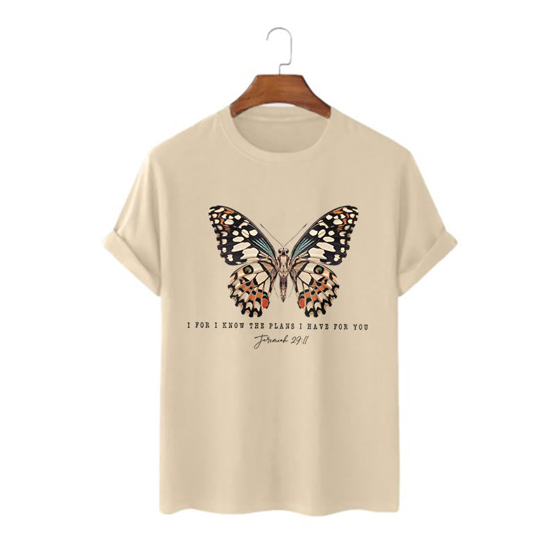 christiandiscipleshop Modern Style Quote Butterfly Jeremiah 29:11 Short Sleeve Washed T-shirt