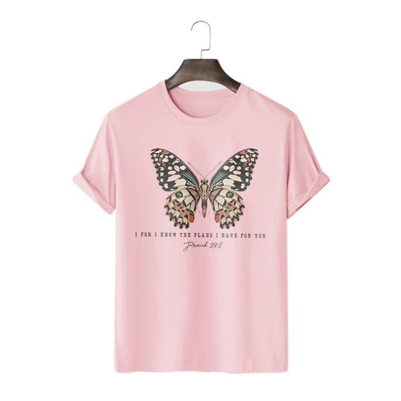 christiandiscipleshop Modern Style Quote Butterfly Jeremiah 29:11 Short Sleeve Washed T-shirt