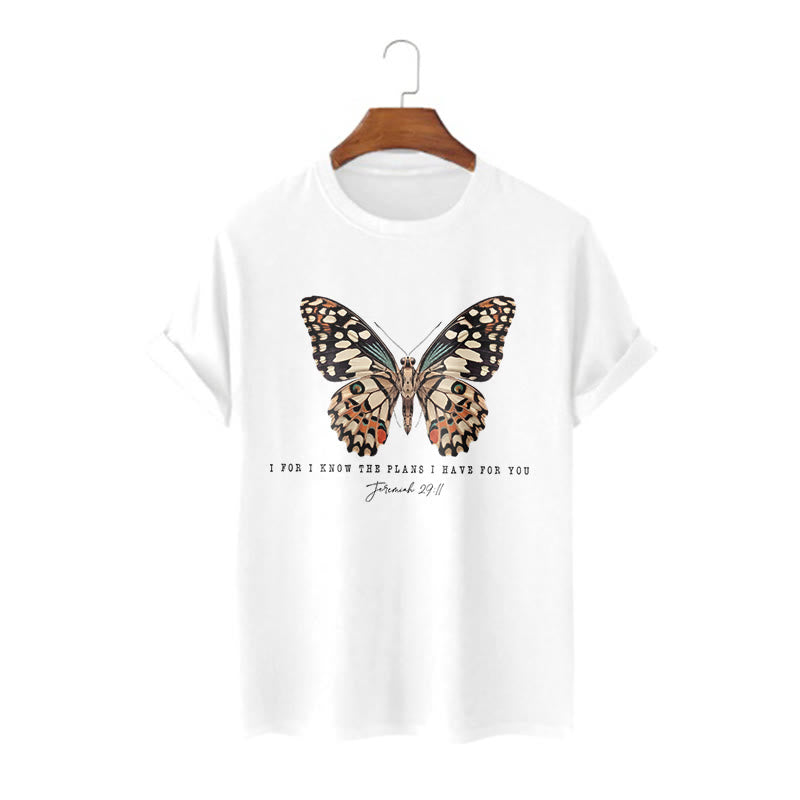 christiandiscipleshop Modern Style Quote Butterfly Jeremiah 29:11 Short Sleeve Washed T-shirt
