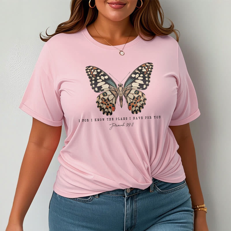 christiandiscipleshop Modern Style Quote Butterfly Jeremiah 29:11 Short Sleeve Washed T-shirt