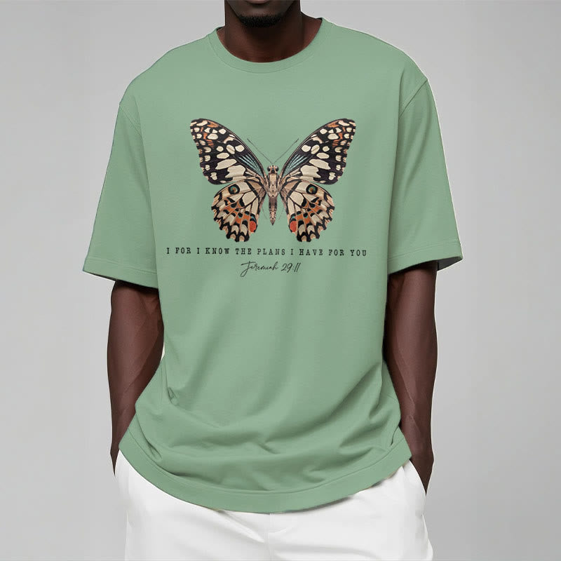 christiandiscipleshop Modern Style Quote Butterfly Jeremiah 29:11 Short Sleeve Washed T-shirt
