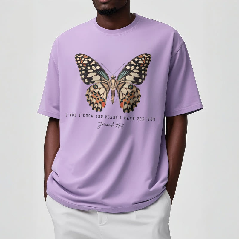christiandiscipleshop Modern Style Quote Butterfly Jeremiah 29:11 Short Sleeve Washed T-shirt