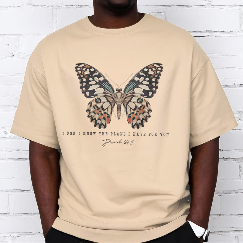 christiandiscipleshop Modern Style Quote Butterfly Jeremiah 29:11 Short Sleeve Washed T-shirt
