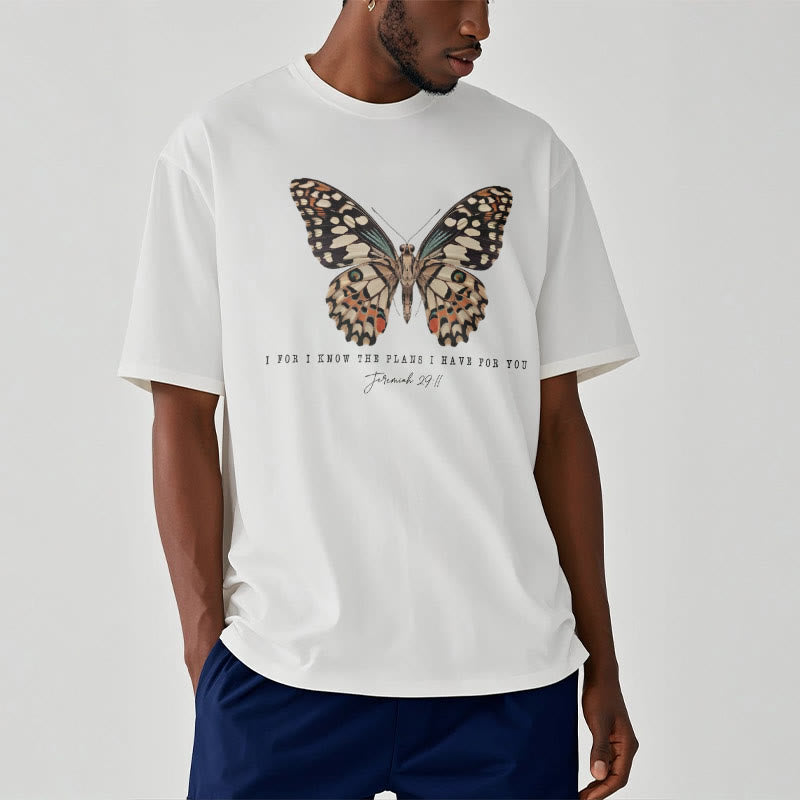 christiandiscipleshop Modern Style Quote Butterfly Jeremiah 29:11 Short Sleeve Washed T-shirt