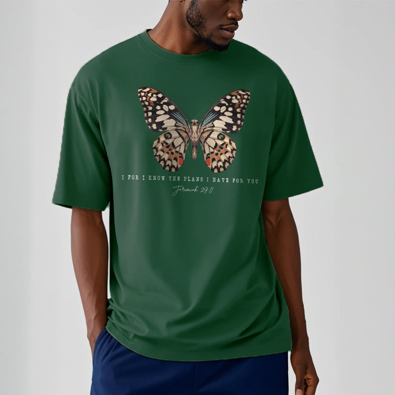 christiandiscipleshop Modern Style Quote Butterfly Jeremiah 29:11 Short Sleeve Washed T-shirt