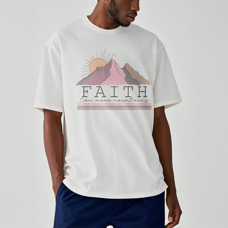 christiandiscipleshop Modern Style Faith Can Move Mountains Quote Short Sleeve Washed T-shirt