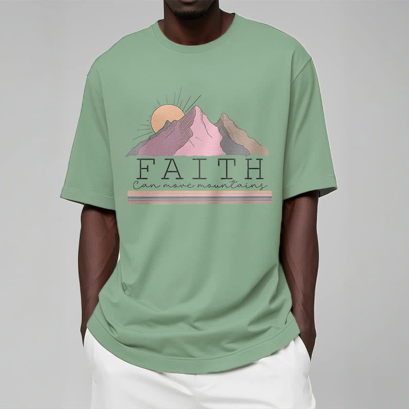 christiandiscipleshop Modern Style Faith Can Move Mountains Quote Short Sleeve Washed T-shirt