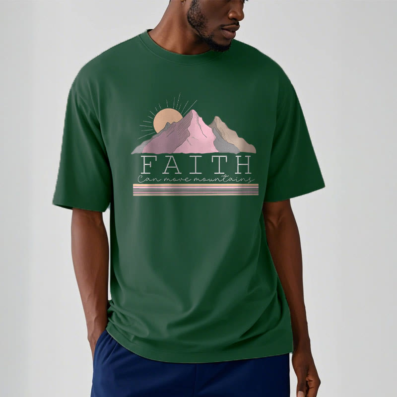 christiandiscipleshop Modern Style Faith Can Move Mountains Quote Short Sleeve Washed T-shirt