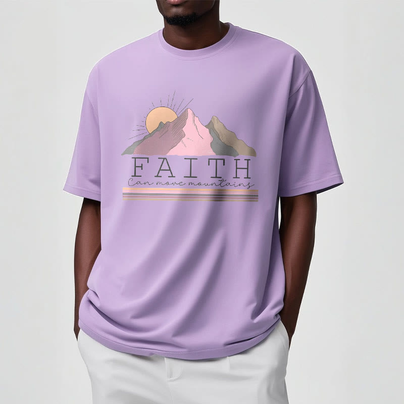 christiandiscipleshop Modern Style Faith Can Move Mountains Quote Short Sleeve Washed T-shirt