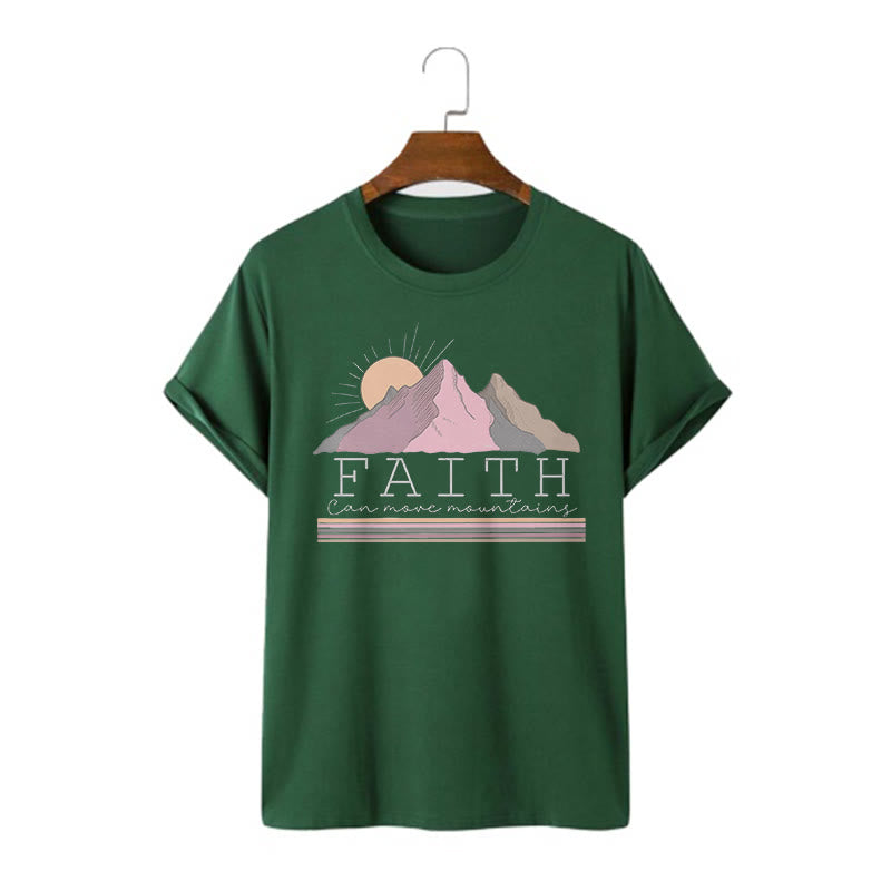 christiandiscipleshop Modern Style Faith Can Move Mountains Quote Short Sleeve Washed T-shirt