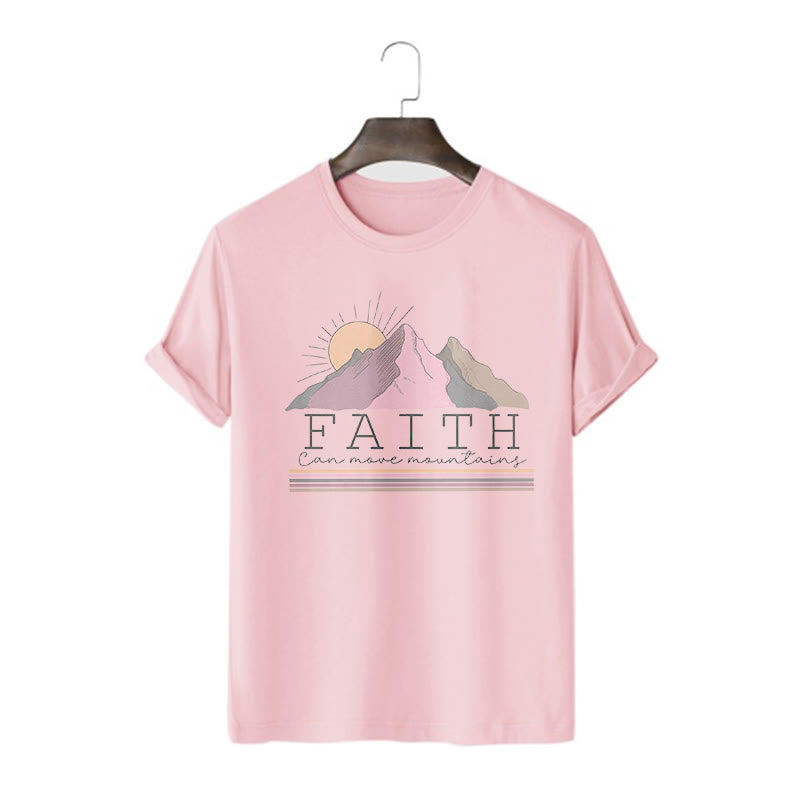 christiandiscipleshop Modern Style Faith Can Move Mountains Quote Short Sleeve Washed T-shirt