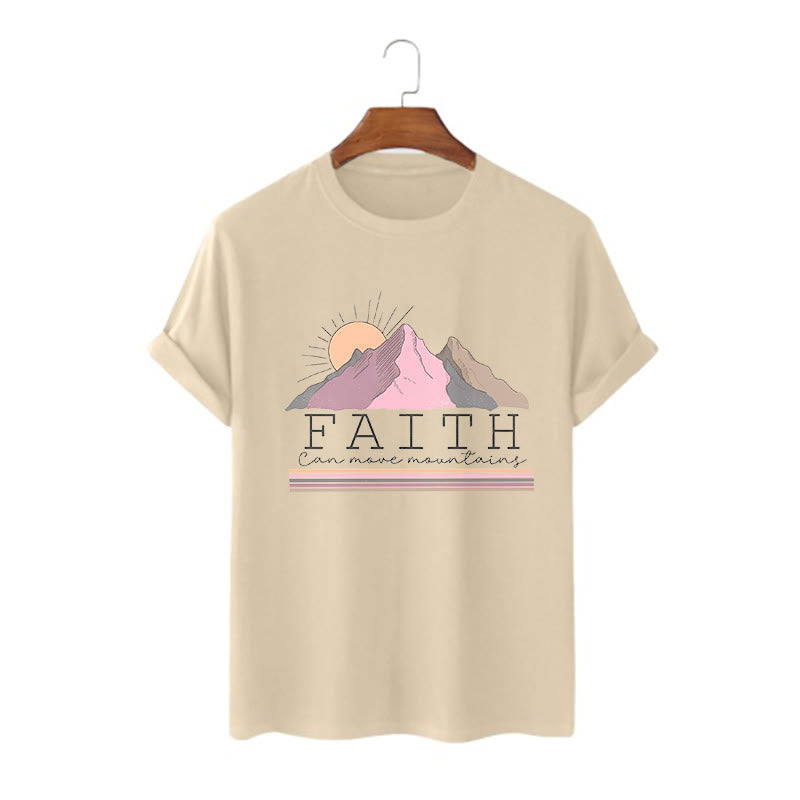 christiandiscipleshop Modern Style Faith Can Move Mountains Quote Short Sleeve Washed T-shirt