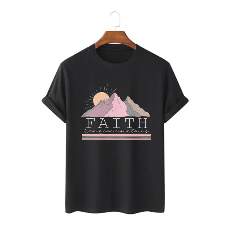 christiandiscipleshop Modern Style Faith Can Move Mountains Quote Short Sleeve Washed T-shirt