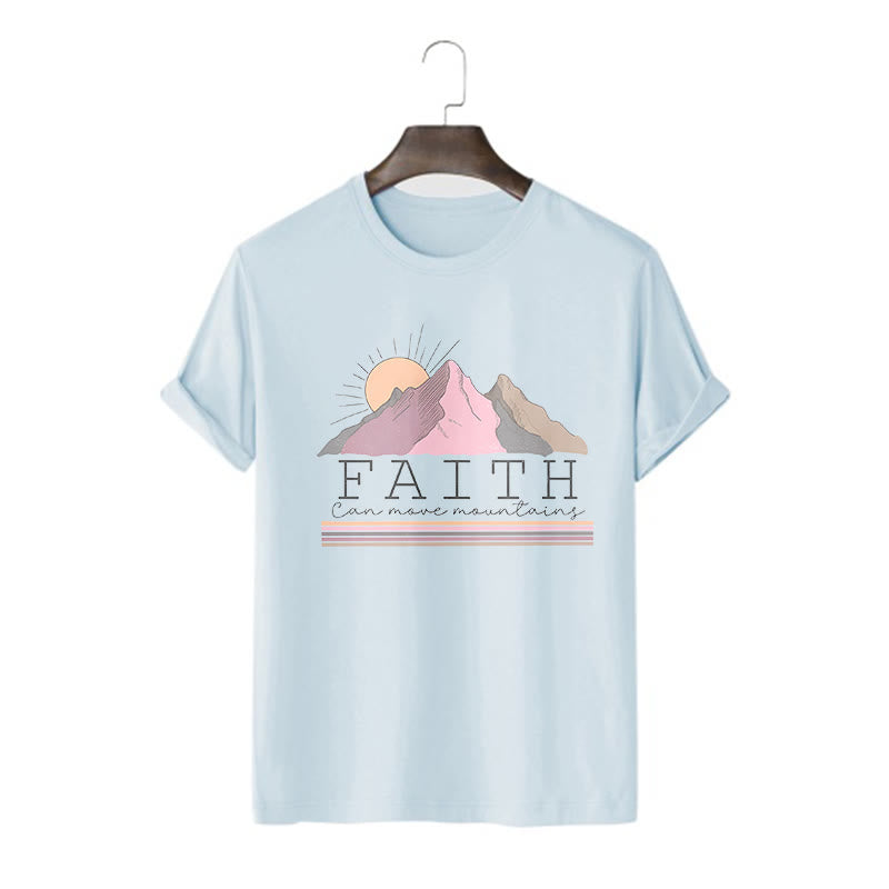 christiandiscipleshop Modern Style Faith Can Move Mountains Quote Short Sleeve Washed T-shirt
