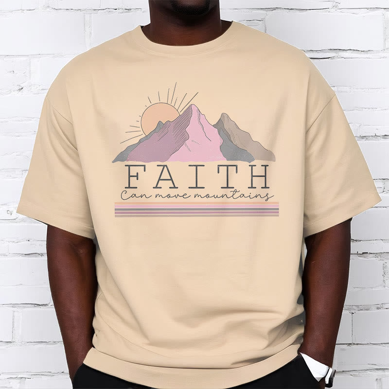christiandiscipleshop Modern Style Faith Can Move Mountains Quote Short Sleeve Washed T-shirt