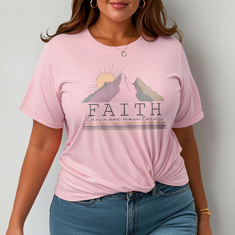 christiandiscipleshop Modern Style Faith Can Move Mountains Quote Short Sleeve Washed T-shirt