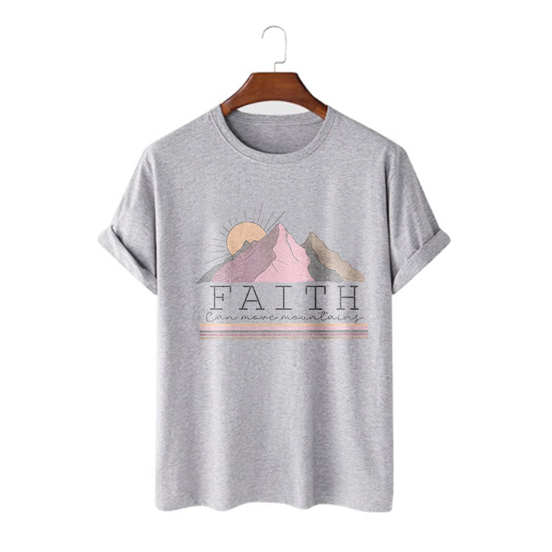 christiandiscipleshop Modern Style Faith Can Move Mountains Quote Short Sleeve Washed T-shirt