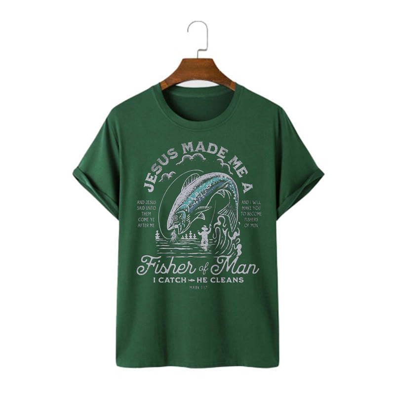 Christiandiscipleshop Quotaion Style Jesus Made Me A Fisher Of Man Short Sleeve Washed T-shirt