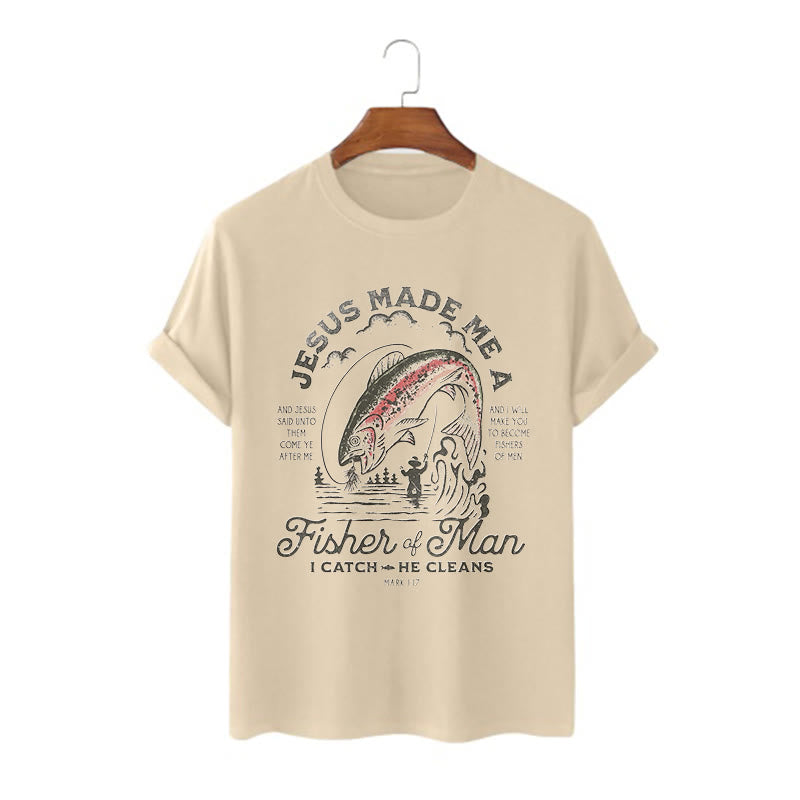 Christiandiscipleshop Quotaion Style Jesus Made Me A Fisher Of Man Short Sleeve Washed T-shirt