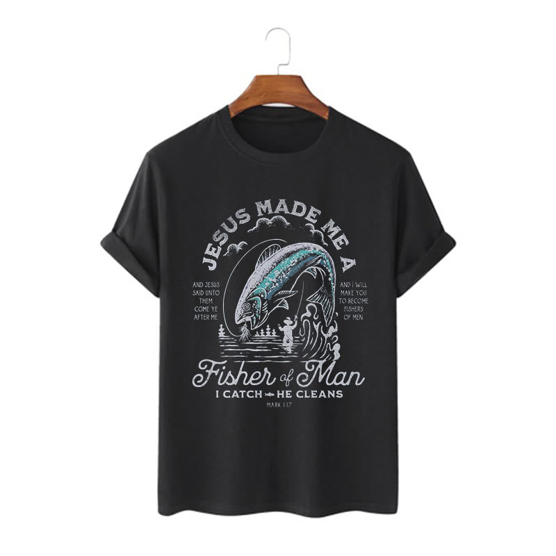 Christiandiscipleshop Quotaion Style Jesus Made Me A Fisher Of Man Short Sleeve Washed T-shirt